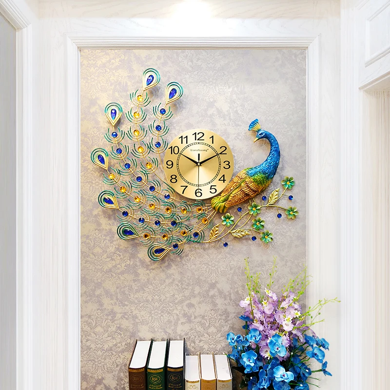 

Display Peacock Wall Clock Big Size Creative Modern Design Wall Clock Living Room Nordic Simple Horloge Murale Home Decor DL60WC