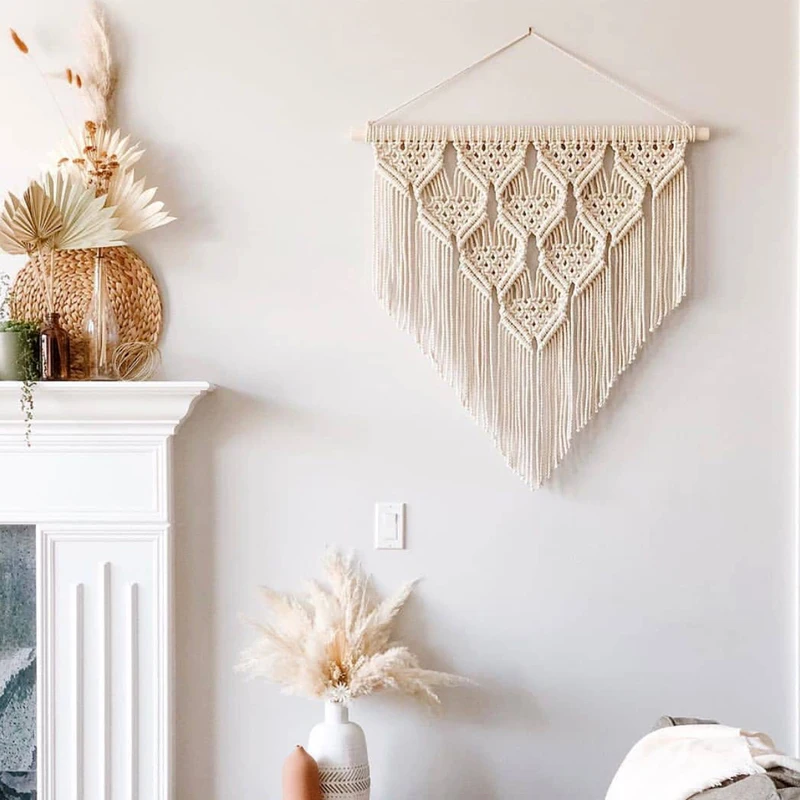

Макраме Настенный декор тканый настенный художественный гобелен бохо шик украшение дома для квартиры спальни детской галереи 24 "x 20"