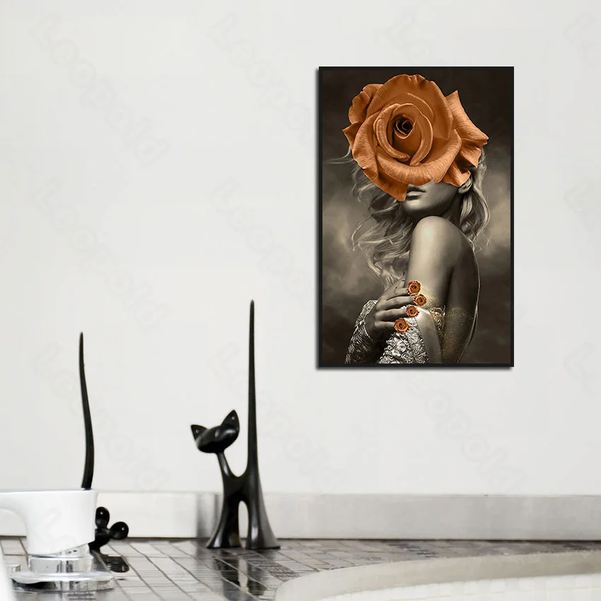 

Modern Style Murals Orange Rose Female Model Frameles Poster Home Residential Bedroom Decoration Living Room Canvas Painting