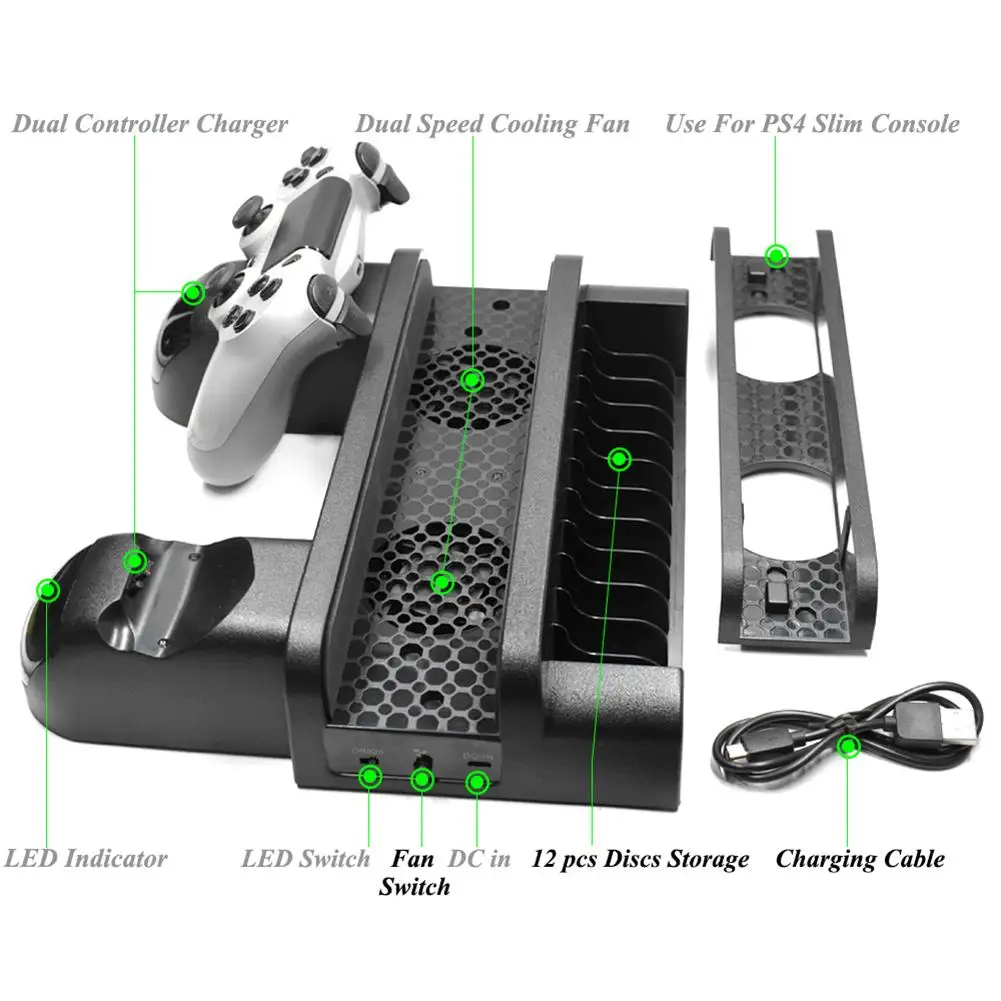 Charger For PS4/PS4 Slim/PS4 Pro Dual Controller With Cooling Fan Cooler Vertical Stand Charging Station SONY PS 4 | Электроника