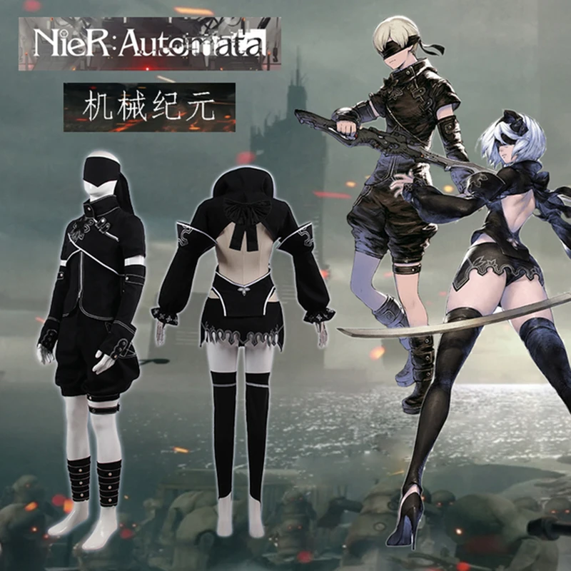 Костюм косплея Anime Game NieR Automata YoRHa 2B 9S в черном платье, сексуальная боевая форма, унисекс, на Хэллоуин, бесплатная доставка.