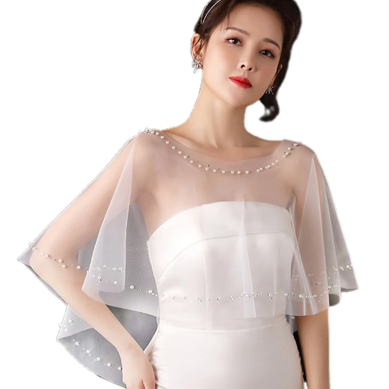 

Soft Tulle Scarf Shawls Wraps for Bridal Wedding Party Special Occasion Dress Transparent Beaded Embellishment