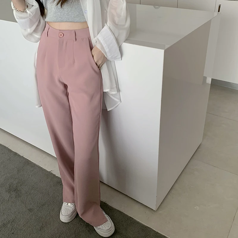 

High Waist Trousers Women Streetwear Split Casual Straight Suit Pants 2021 Korean Fashion Loose Long Pantalones Elegant