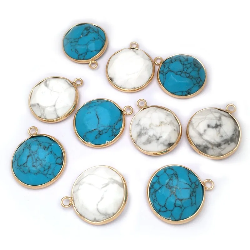 Подвеска из натурального камня белый и голубой бирюзовый Шарм Круглые Подвески