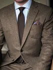 Темно-коричневый твидовый блейзер для мужчин, шерсть, рисунок в елочку, британский стиль, индивидуальный заказ, мужской костюм, приталенный Блейзер, свадебные костюмы для мужчин