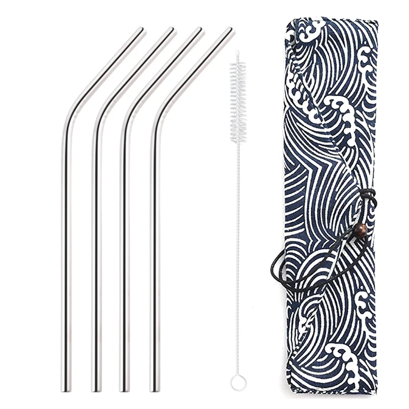 4pcs Silver 4/8 шт. Многоразовые Высокое качество питьевой соломы 304 Нержавеющая сталь металлическая соломинка с чистящая щетка и Сумка Бар вечерние аксессуар - Цвет: 4pcs Silver