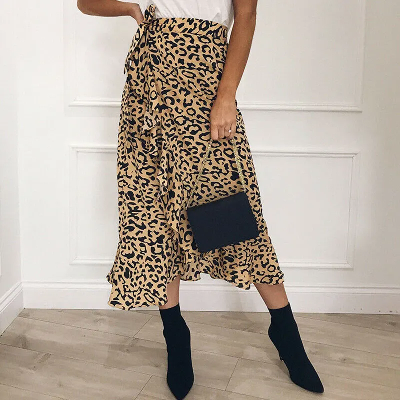 Женские юбки с запахом и леопардовым принтом свободные высокой талией | Женская