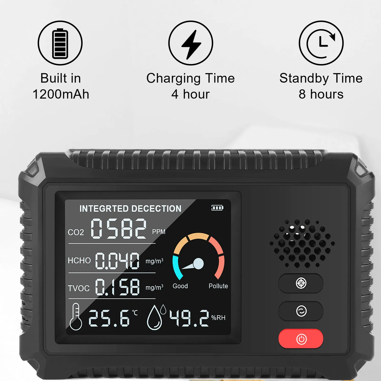 5 In 1 Air Quality Detector Monitor Carbon Dioxide HCHO CO2 TVOC Temperature Humidity Gas Analyzer | Инструменты
