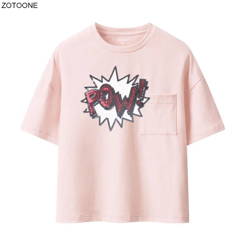 ZOTOONE POW Sequin Patch Iron on Letter Patches for Clothing DIY Sticker Heat Transfer Embroidery Applique Sew Thermal Press | Дом и сад