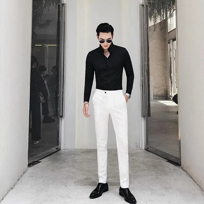 Роскошная брендовая Новая модная мужская рубашка с длинным рукавом однотонная