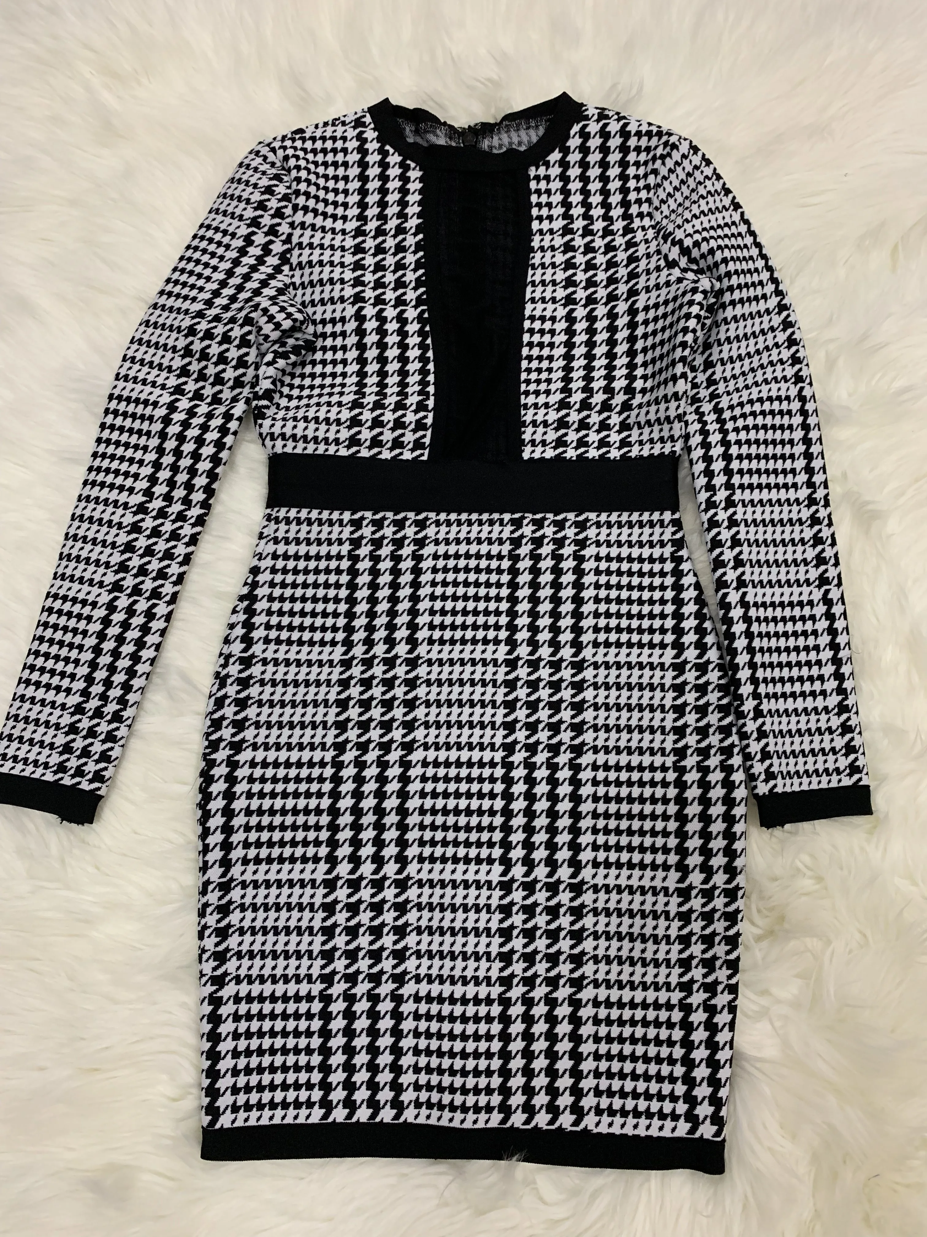 

BEAUKEY 2021 High Quality Mesh Bodycon Celebrity Women's Bandage Plaid Dress See Through Party Dresses Bodycon Long Sleeve