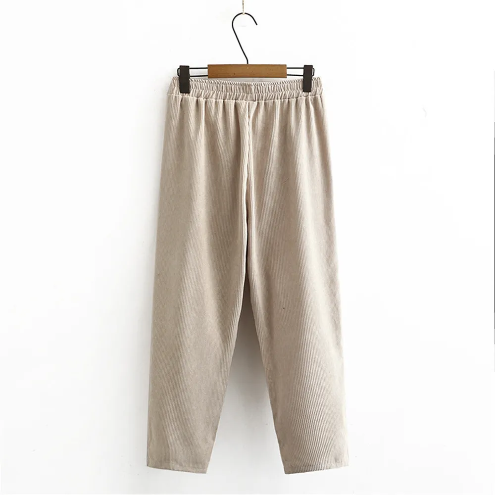 

2020 Autumn Winter Corduroy Pants Long Wide Leg Solid Trousers Loose Casual High Elastic Waist Pants Plus Size