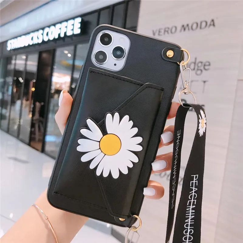 Luxury TUP+PC Daisy Phone Case For 11 6 6s 7 8 Plus 11Pro XS Max XR WIith Card Slot Strap Holder Protective Fashion Cover | Мобильные