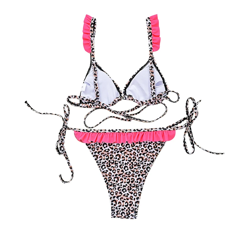 

Bandage Swimsuit Women Two Piece Thong Bikini Mujer 2021 Sexy Leopard Print Bathing Suit Women Summer Halter Swimwear Biquini