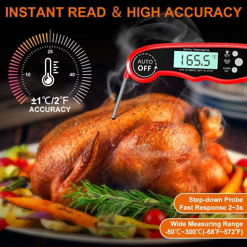 

Instant Read Meat Thermometer Best Waterproof Ultra Fast Digital Food Water Milk Thermometer for Outdoor Cooking BBQ and Kitchen