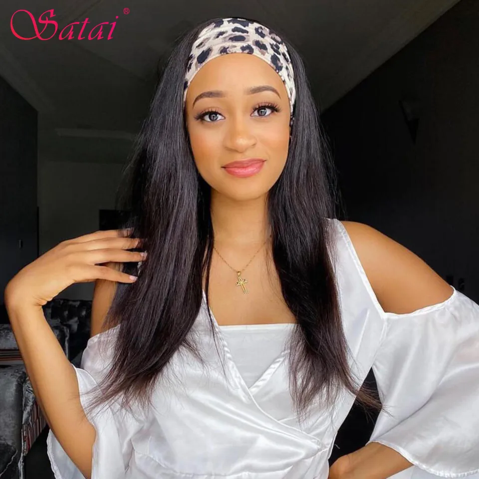 Парики из человеческих волос Satai парик с прямой головной повязкой перуанские