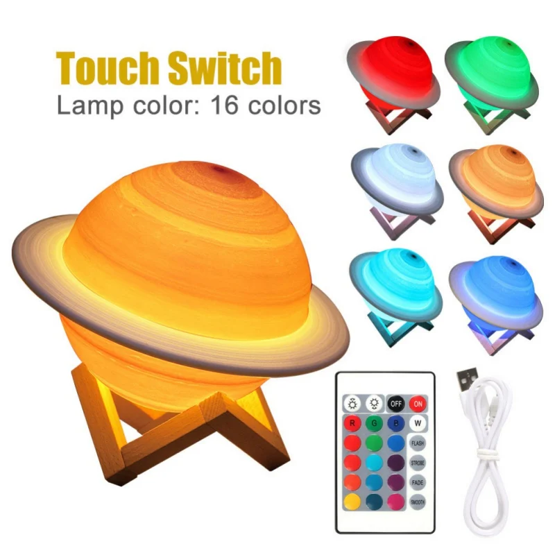 

3D Printing Saturn Lamp Home Decoration Bedroom LED Night Light With Remote Controller For Children's Gift Night Lamp Home Decor
