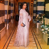 elegant dubai long sleeve muslim pink lace arabic style evening prom gown china 2018 robe de soiree mother of the bride dresses