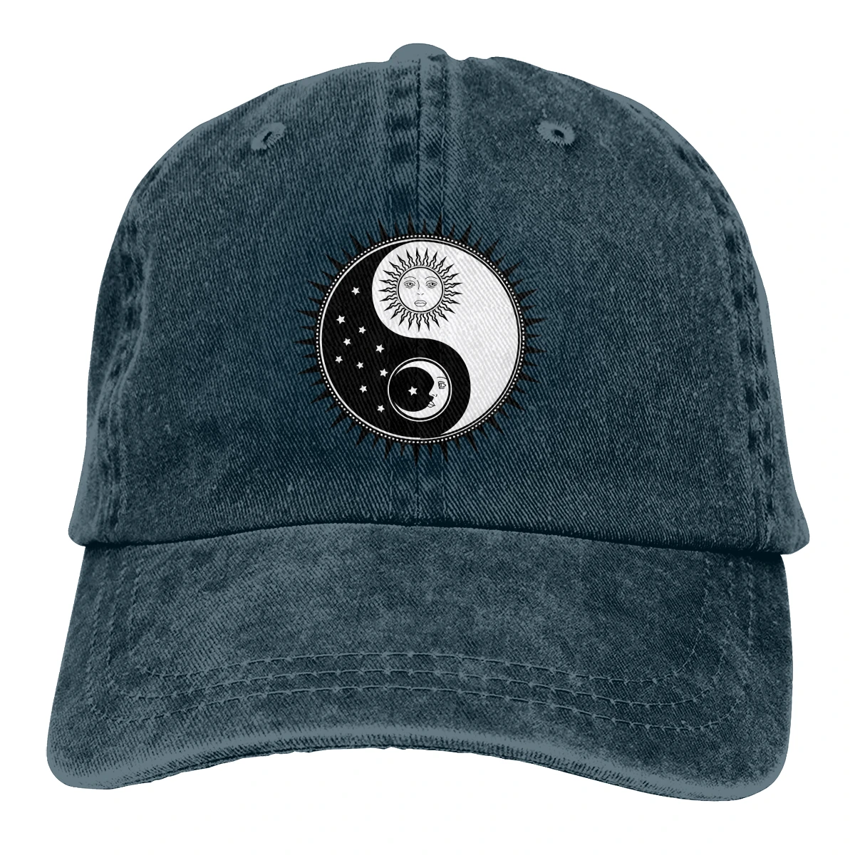 

Yin Yang Sun Moon Faces Stars Occult And Mystic Sign Washed Cotton Pure Color Light Board Men's Baseball Cap Stitching Dad Hat