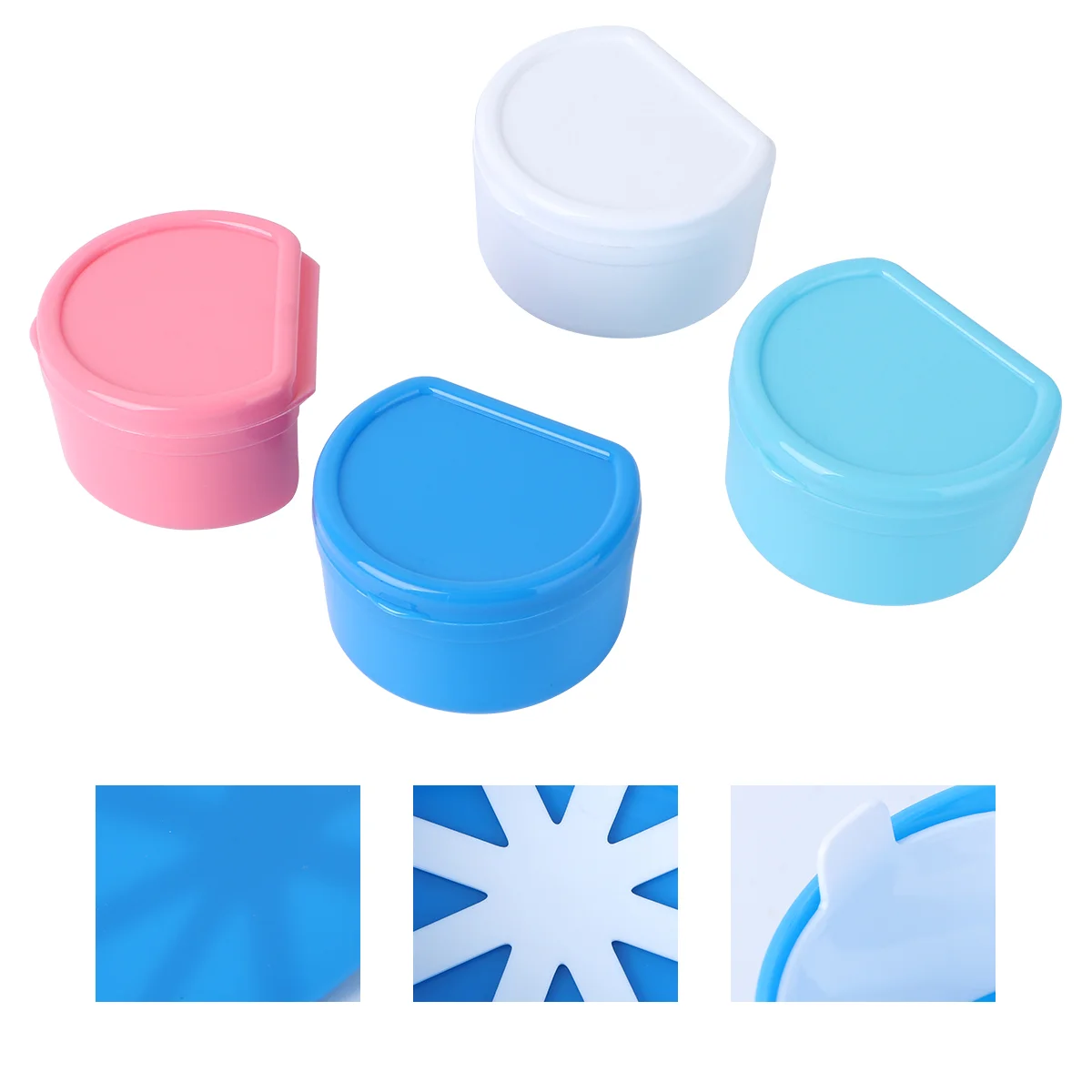 

4 шт. искусственная кожа с сетчатым контейнером для чистки зубных протезов (светло-зеленый, синий, белый)