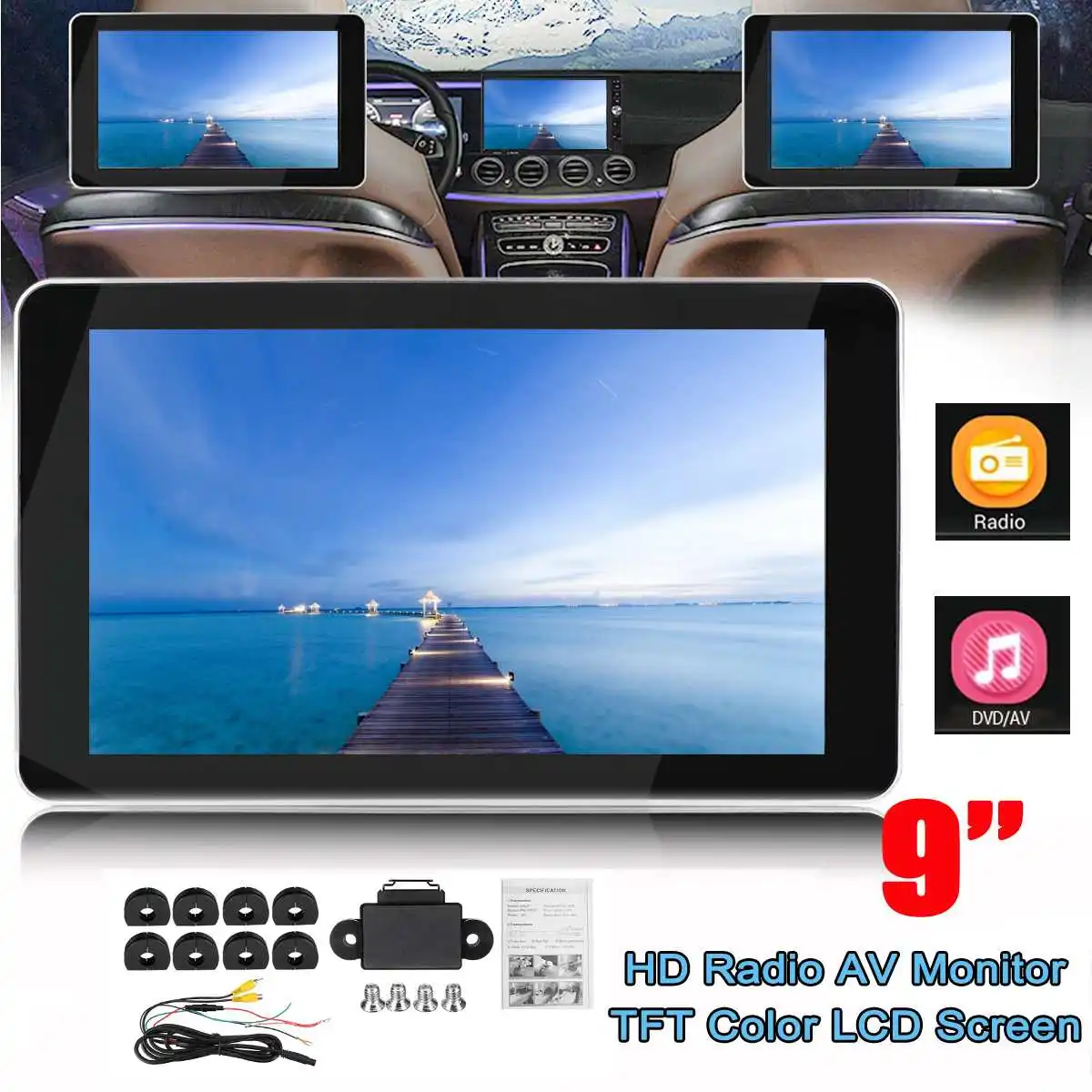 Монитор для подголовника автомобиля TFT цветной ЖК-дисплей цифровой экран AV-вход