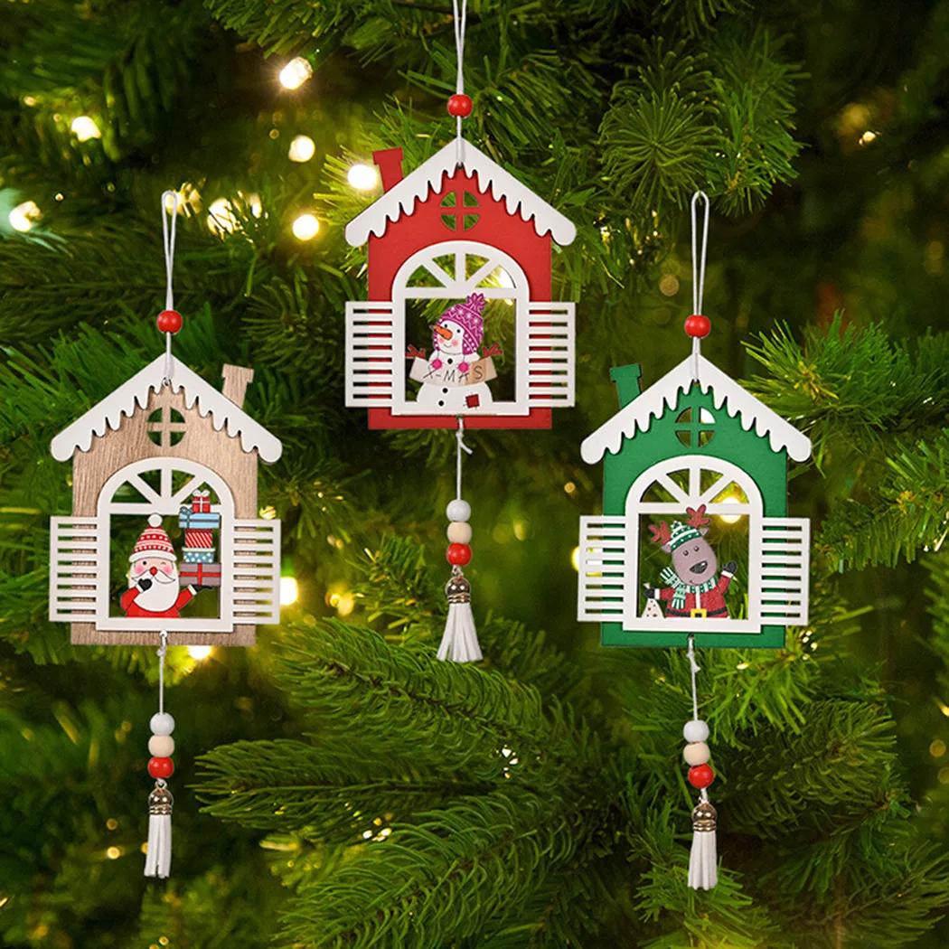 

Christmas Tree Decoration Wooden Hanging Ornaments House Tassel Pendants Home Christmas Decorations Navidad 2022 New Year