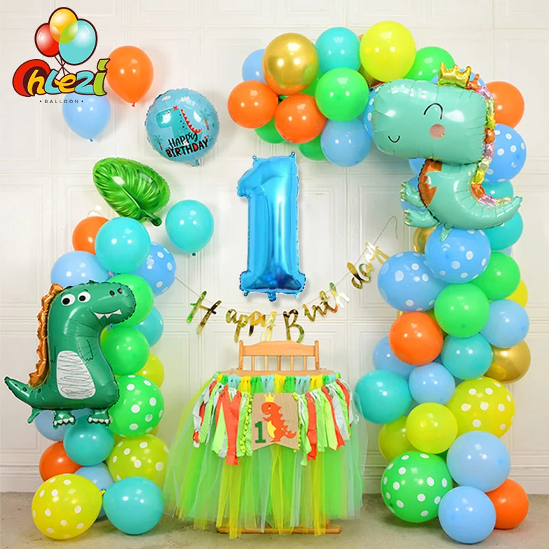 107pcs Cartoon Dinosaur Birthday Balloons Set 32 Inch Number Foil Ballons Baby 1 2 3 Year Birthday Party Decorations Kids Shower