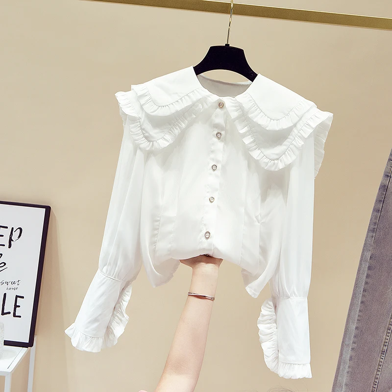 

VANOVICH French Double-layer Doll Collar Design Fashion Shirt Autumn Winter 2021 Blouses for Women Ruffles Top