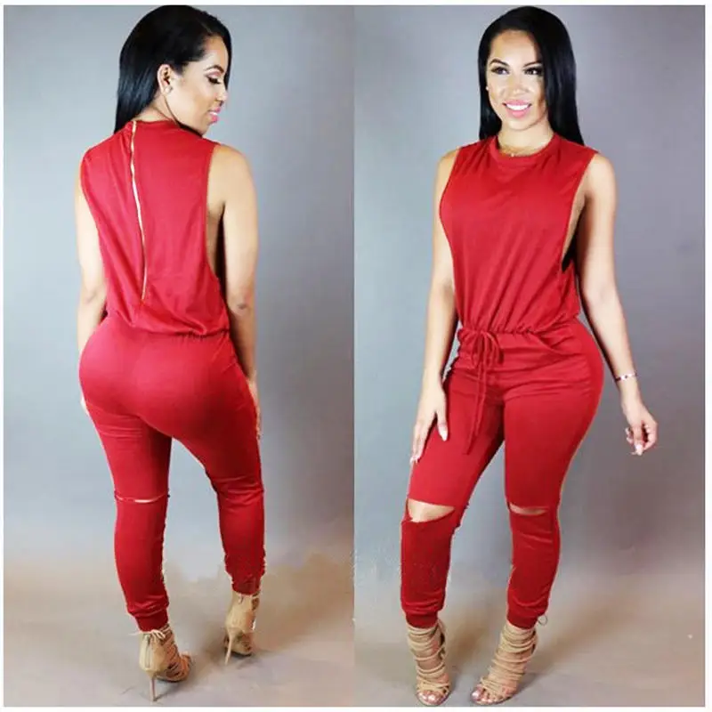 Женские комбинезоны без рукавов на молнии сзади с ложным вырезом завязках