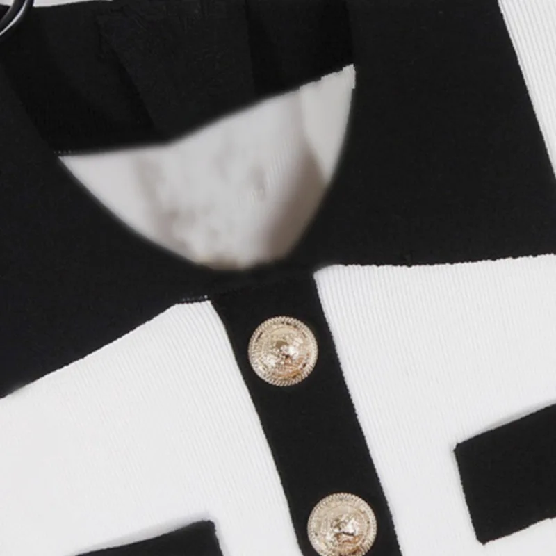 

Mini Short Dress 2021 Women Fashion Spring Autumn Lapel Black And White Stitching Single-breasted Long Sleeve Bodycon Vestidos