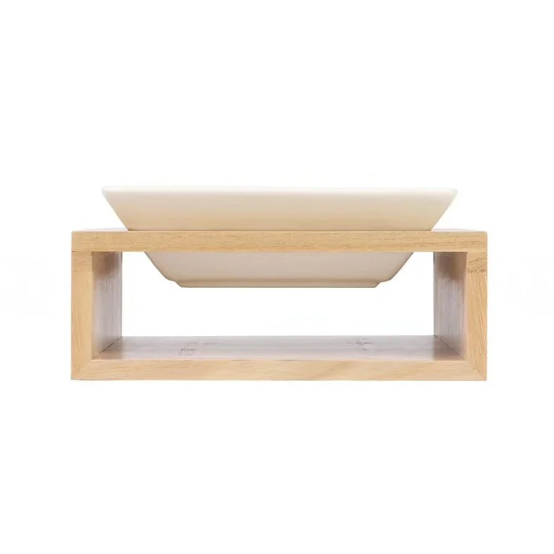 

New Ceramic Elevated Raised Cat Bowl with Wood Stand No Spill Pet Food Water Feeder Cats Small Dogs Pet Supplies