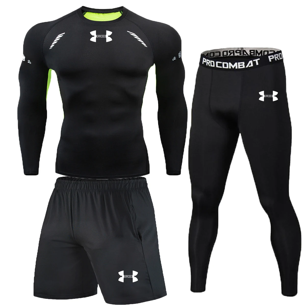 

GRRCEEC Осень-Зима 3 шт./компл. Теплая мужская спортивная одежда для тренажерного зала компрессионная спортивная одежда трико для бега футболка...