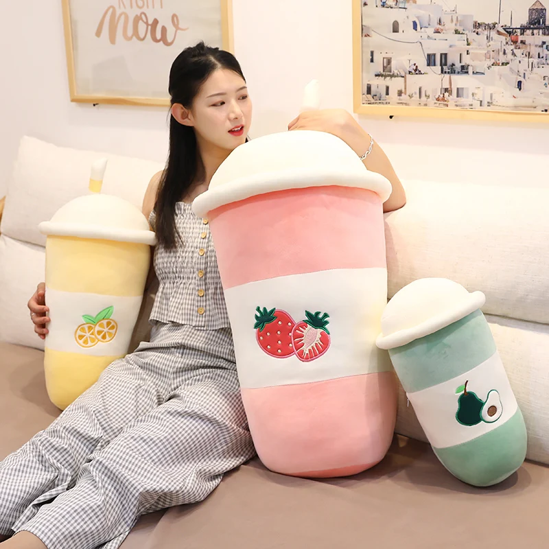 

Babo Milk Tea plush toy Stuffed strawberry Avocado Lemon Throw Pillow Fruit Flavor Soft Drink Bubble tea Cup Cushion Gift for he