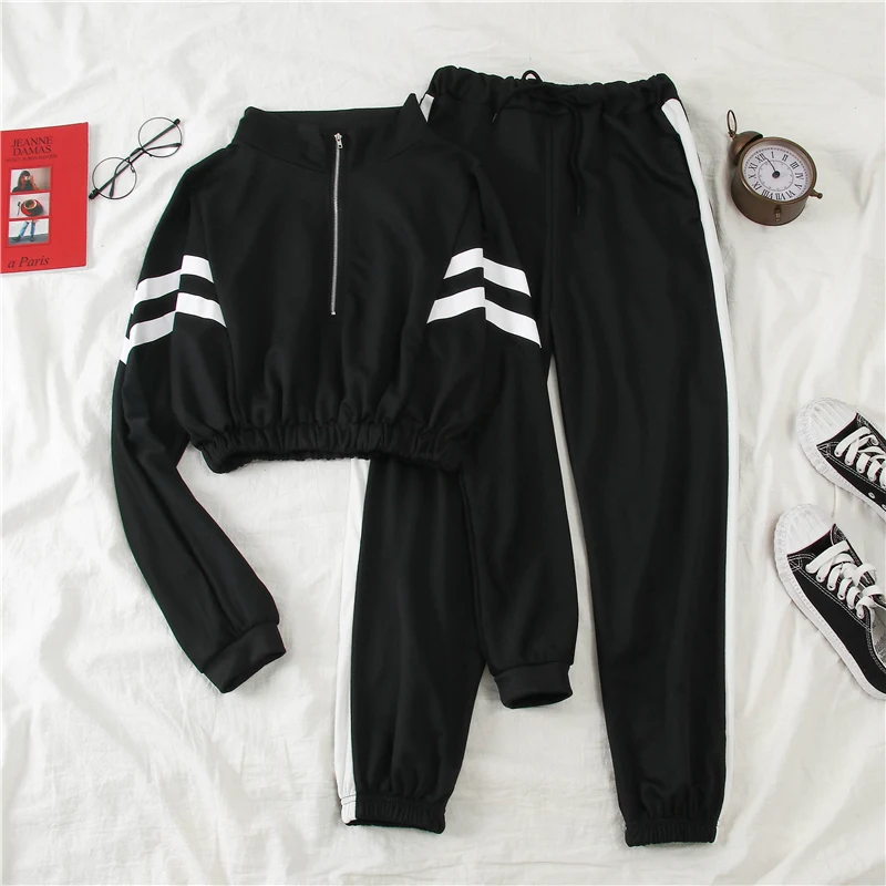 Mooirue спортивный костюм для женщин Винтаж Harajuku полосатый печатных Свободный кардиган Топы с высокой талией брюки уличная Корейская одежда из двух частей