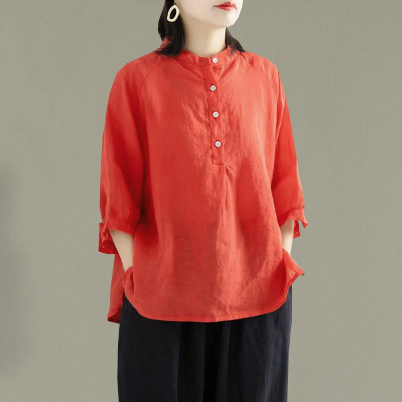 

Pure Cotton Plus Size Shirt Women 2021 Summer Retro Linen Cotton Top Loose Casual Middle-sleeved Shirt Women Korean Fashion