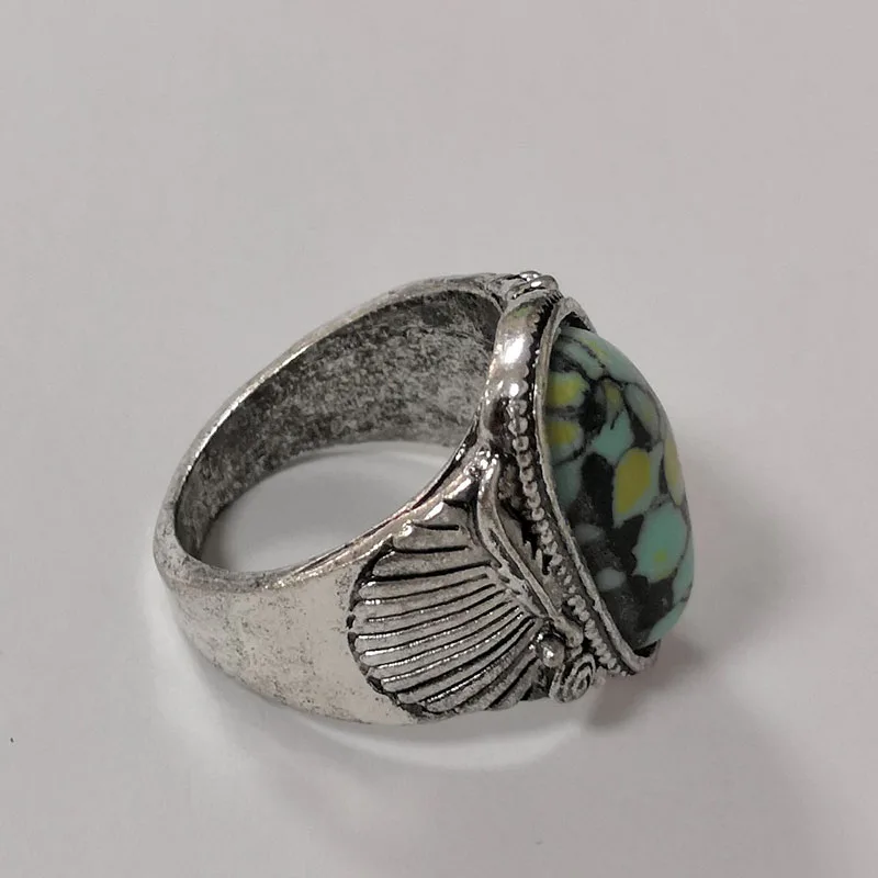 Женское кольцо с искусственным камнем бирюзовое вечерние ювелирные изделия |