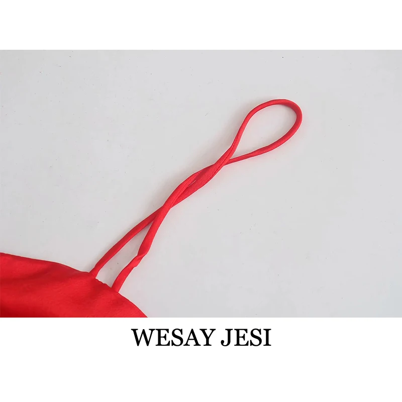 

WESAY JESI Women's Clothing 2021 TRAF Satin Party Dress Summer Sexy Halter Party Dress 2021 Pleated Skirt Sleeveless Sling Dress