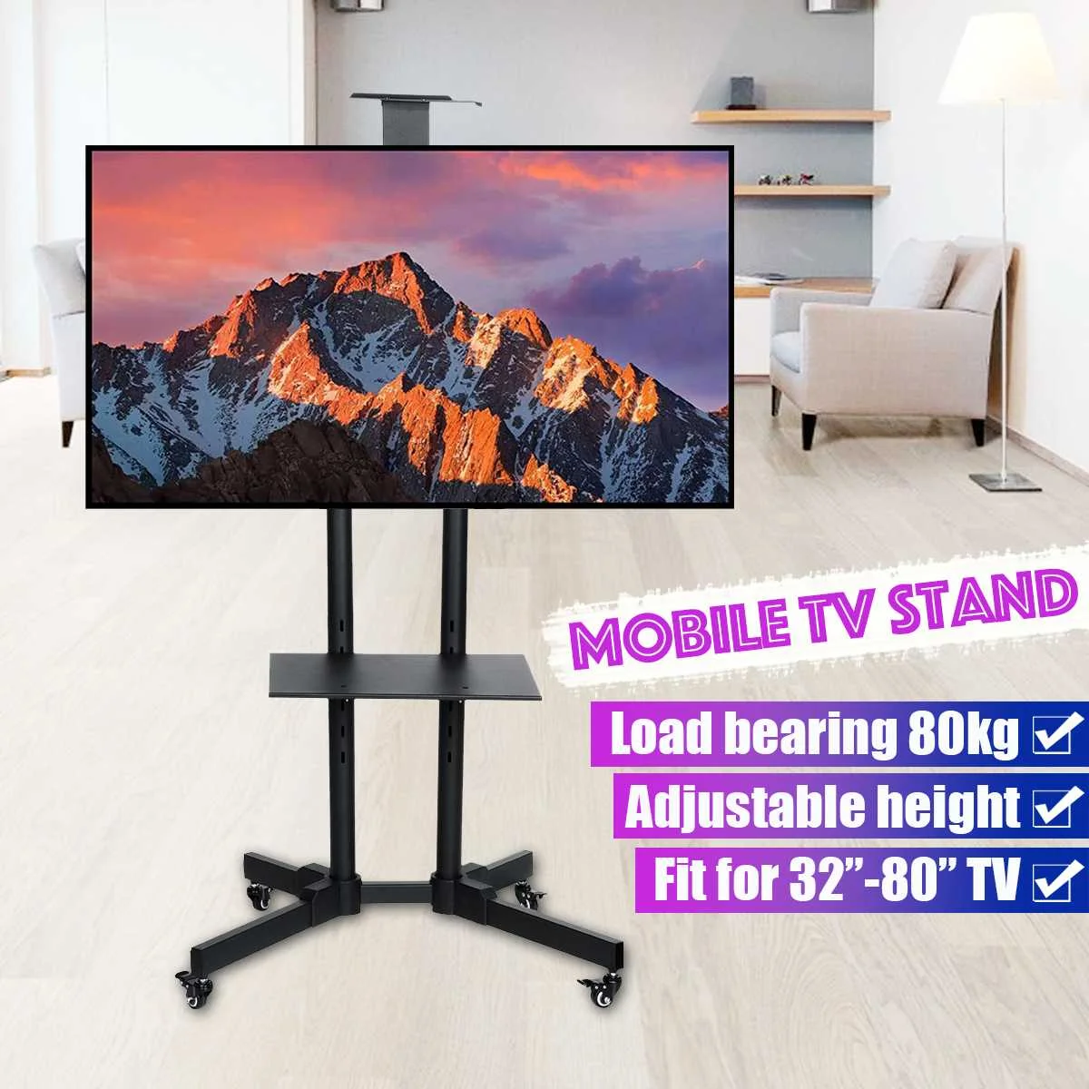 

Universal Tv Stand Living Room Furniture For 32-80 Screen Tv Floor Stand With Legs Load Up To 80kg Mobile Tv Stand With Wheels