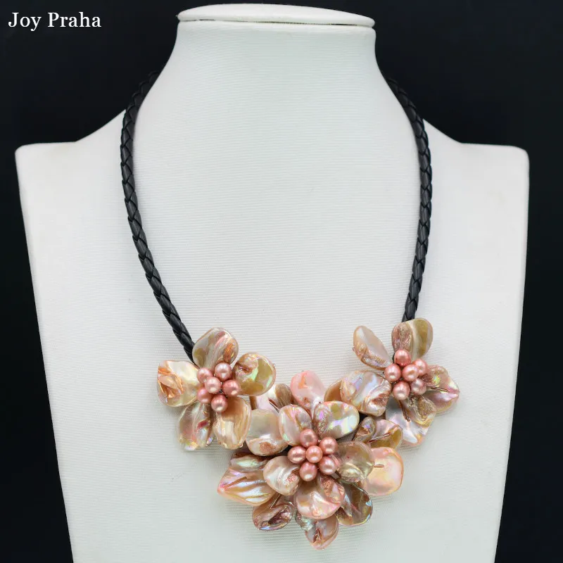 

Black natural pearl pink baroque shell women necklace / Exclusive design short clavicle chain / wholesale dropshipping