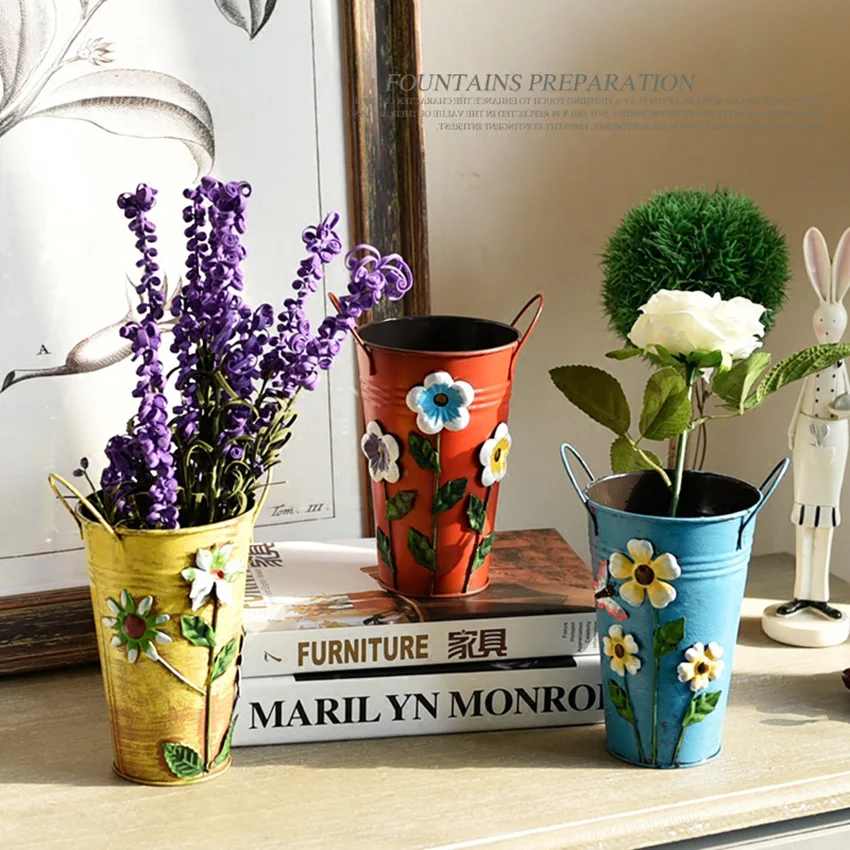 Hot Selling Vintage Galvanised Metal Iron Flower Shabby Vase Pot Barrel Planter Garden Decor Articles J | Дом и сад