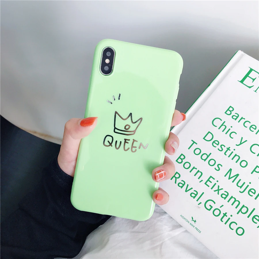 13 Роскошный чехол для пары для iPhone 6, 6s, 7, 8 Plus, глянцевая корона, король, королева, буквы, мягкий ТПУ чехол для iPhone X, XS, чехол для MAX XR Capa - Цвет: 13