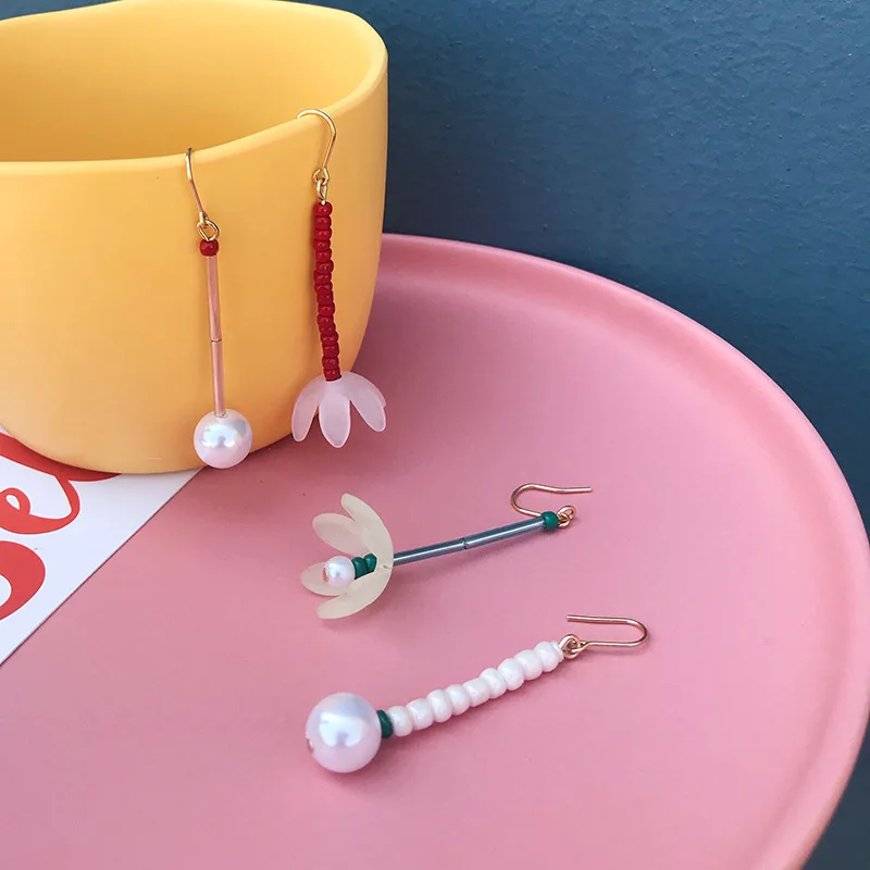 2020 модные длинные висячие серьги ручной работы с цветами контрастных цветов для