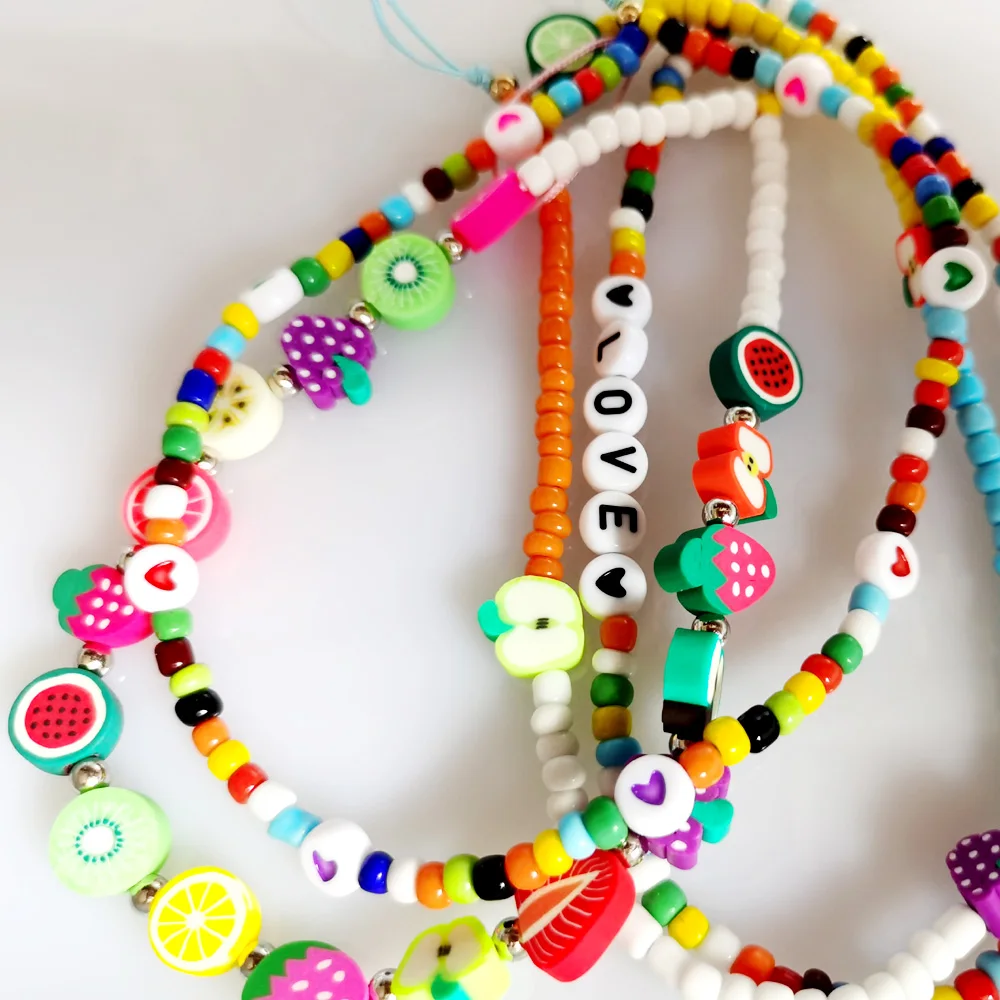 New Colorful Acrylic Bead Mobile Phone Chain Universal Simple CellPhone Choker Necklace Strap Lanyard For Keys Lady Gift