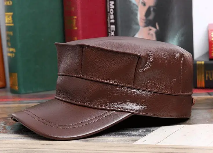 Lightbrown Мужская шапка из натуральной кожи, высокое качество, натуральная кожа, плоская теплая шапка, шапки для отдыха, шапки для мужчин и женщин, B-7202 - Цвет: Lightbrown
