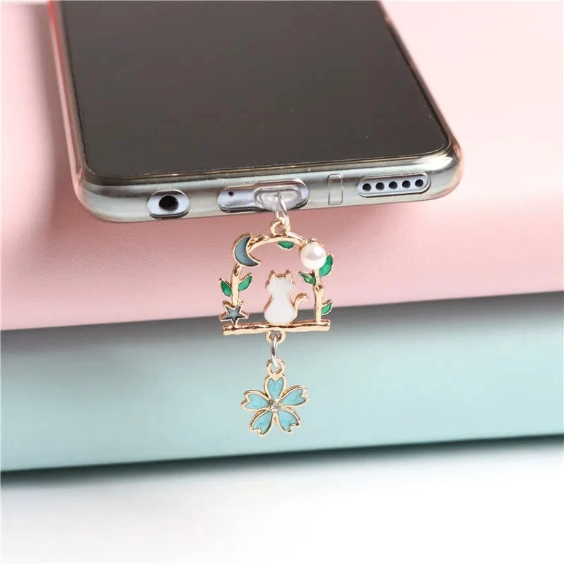 Charge Port Plug Cute Dust Charm Cat 3.5mm Headphone Anti Kawaii Phone Earphone Jack Cap Anime For iPhone |