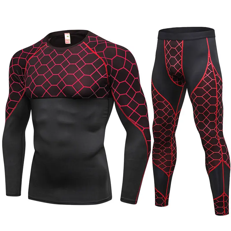 red set Fanceey кальсоны зимнее термобелье мужское быстросохнущее стрейч термобелье для мужчин теплое фитнес компрессионное нижнее белье - Цвет: red set