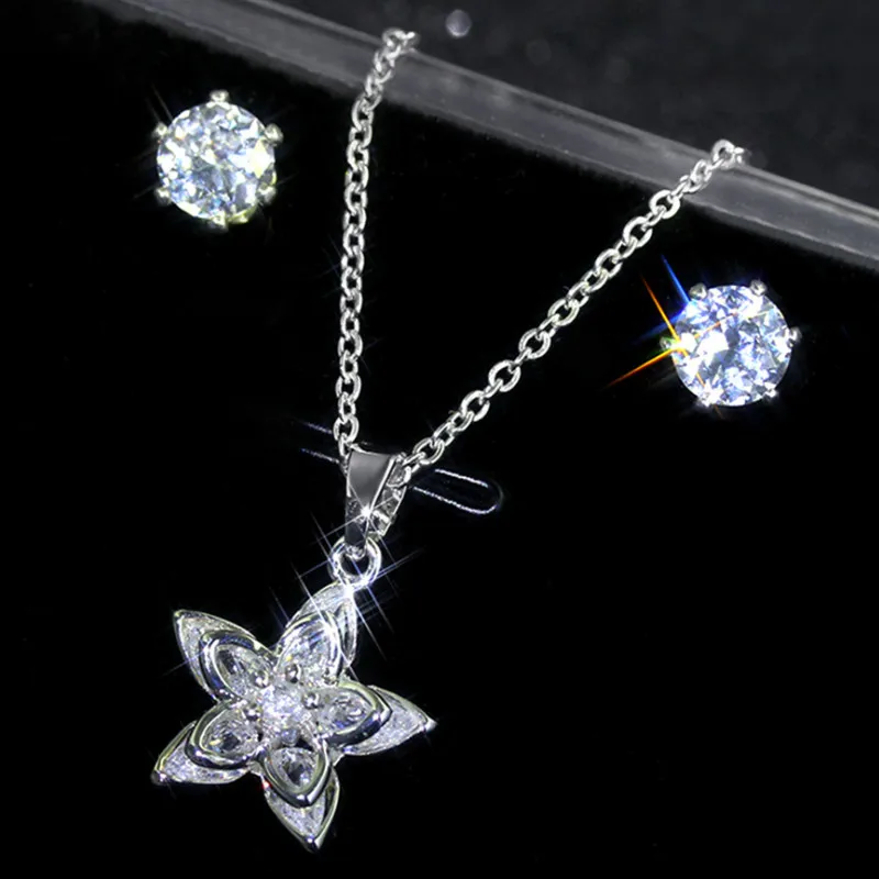 

Nigeria Charm Women Birthday Gift Flower Necklace Earrings Crystal Jewelry Party Fashion Jewelry Sets Wedding Accessories