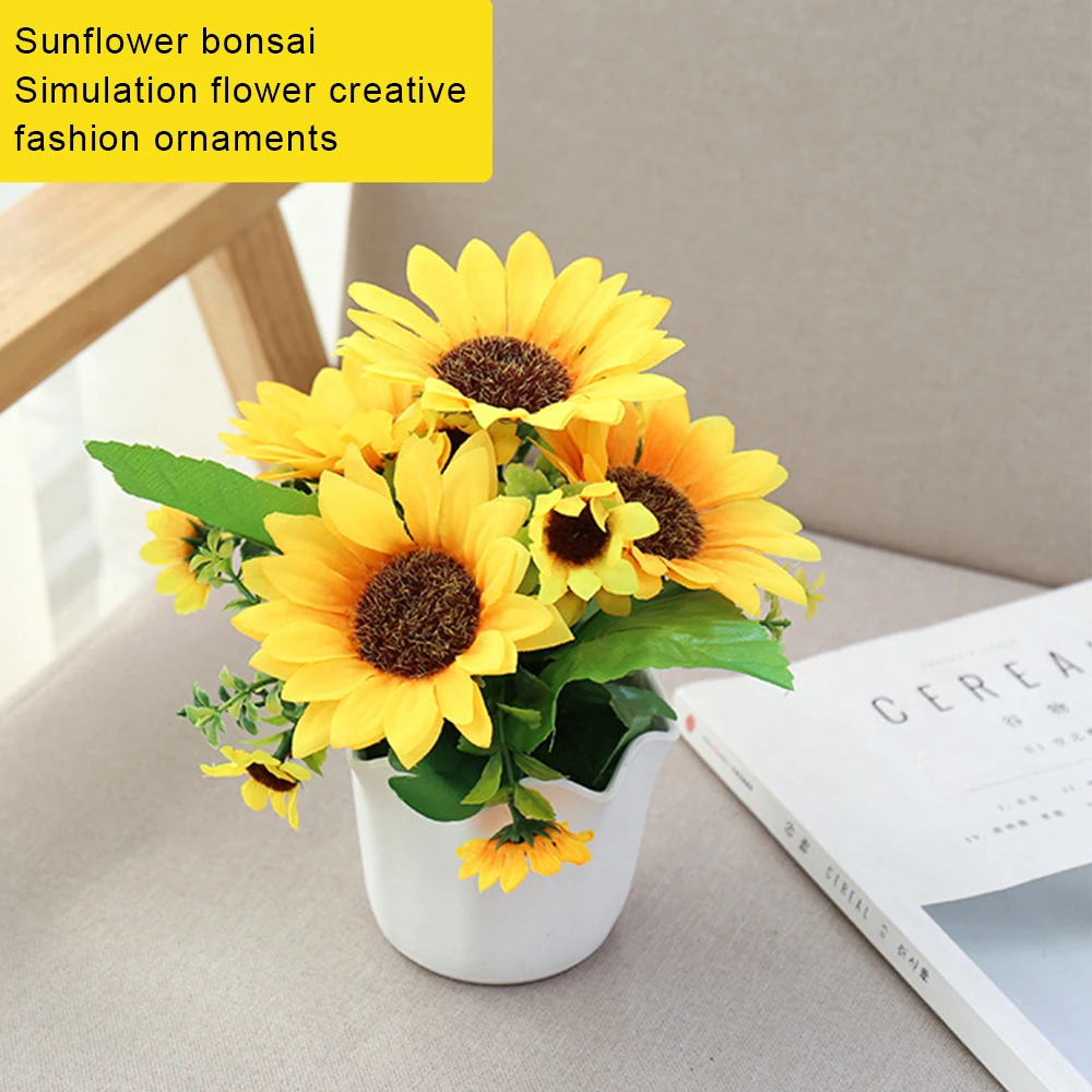 Artificial Flowers in Pot Silk Flower Arrangement Ornament Decorative Sunflower Desktop Decor for Home Office XH8Z | Дом и сад