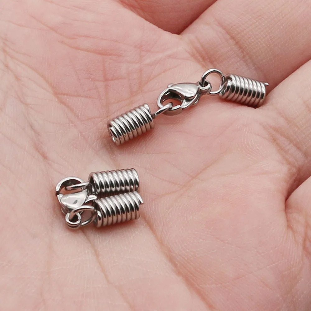 10 stücke/Los 1,5-5mm Edelstahl Leder Kordel Armband Hummer Verschlüsse Haken Crimps End spitze Kappen Anschlüsse für die Schmuck herstellung – Detail 6