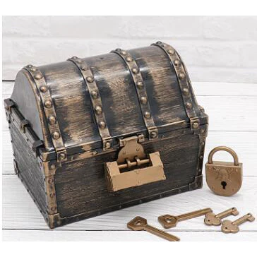 Bronze with 2 Locks Детская игрушка пиратский чехол с сокровищами пластиковый ретро большой ящик для хранения костюм на Хэллоуин реквизит для мальчиков подарки - Цвет: Bronze with 2 Locks
